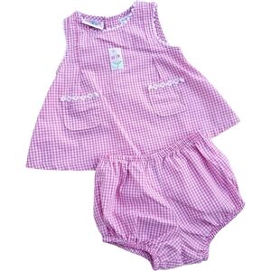 Vintage Small Steps 2 Piece Top & Bloomers Set Pink|White Baby Girls 0-3M